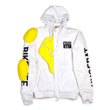 Load image into Gallery viewer, WH05DAT White Armoured Motorcycle Hoodie (Zipped)
