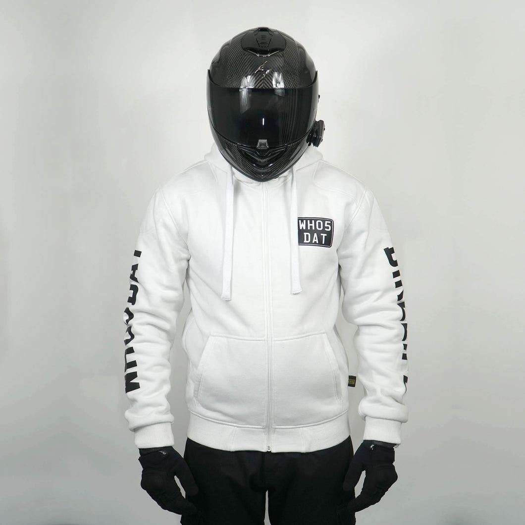 WH05DAT White Armoured Motorcycle Hoodie (Zipped)