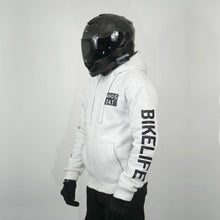 Load image into Gallery viewer, WH05DAT White Armoured Motorcycle Hoodie (Zipped)
