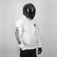 Load image into Gallery viewer, WH05DAT White Armoured Motorcycle Hoodie (Zipped)
