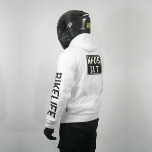 WH05DAT White Armoured Motorcycle Hoodie (Zipped)